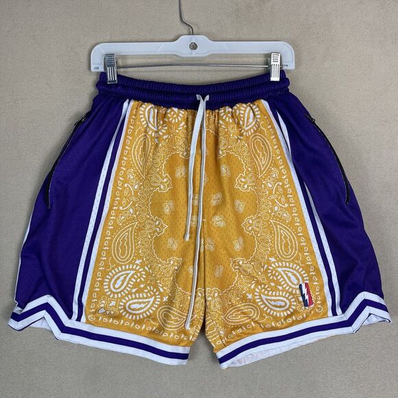 Trillest Shorts Mens Medium Yellow Purple Collect and Select Kobe Lakers NBA - Picture 1 of 10